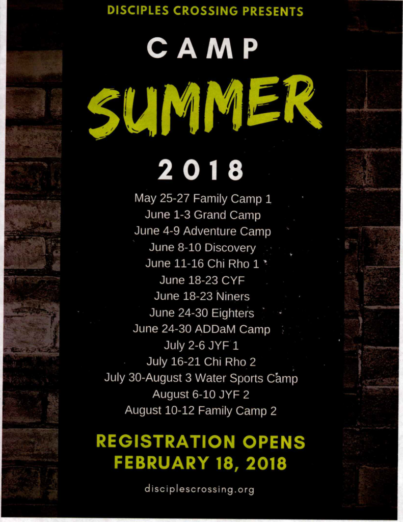 Disciples Crossing summer camps 2018 page 1