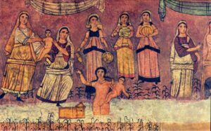 Shiphrah, Puah, Jocheved, Miriam, Pharoah's Daughter, and the infant Moses, from Art in the Christian Tradition